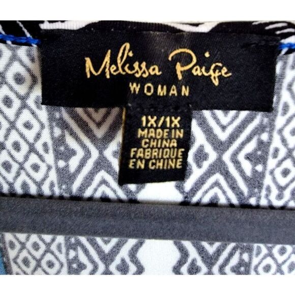 MELISSA PAIGE 1X Multicolor Geometric Print-Liquid Knit Women's Sz 1X Tunic Top - Picture 5 of 5